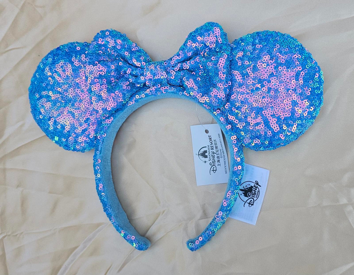 Disney Parks Aurora Blue Sequin Minnie Mickey Mouse Ears Bow Headband Gifts