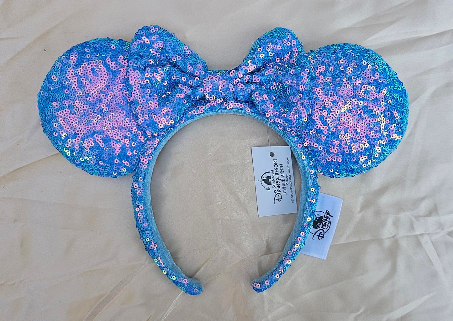 Disney Parks Aurora Blue Sequin Minnie Mickey Mouse Ears Bow Headband Gifts