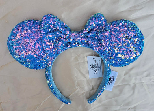 Disney Parks Aurora Blue Sequin Minnie Mickey Mouse Ears Bow Headband Gifts