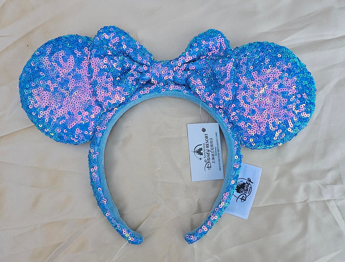 Disney Parks Aurora Blue Sequin Minnie Mickey Mouse Ears Bow Headband Gifts