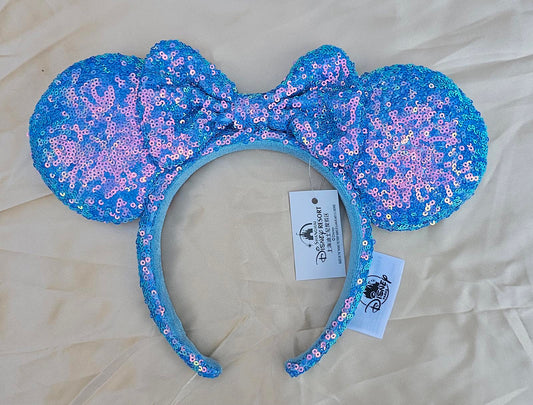 Disney Parks Aurora Blue Sequin Minnie Mickey Mouse Ears Bow Headband Gifts
