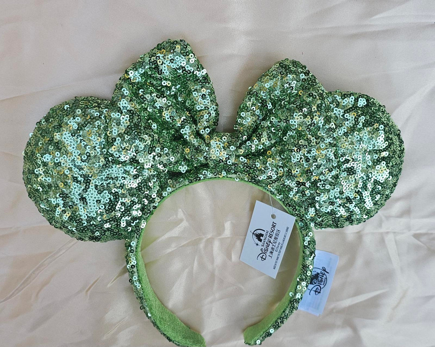Disney Parks Green Sequin Minnie Mouse Ears Sequin Bow Exclusive Rare Headband