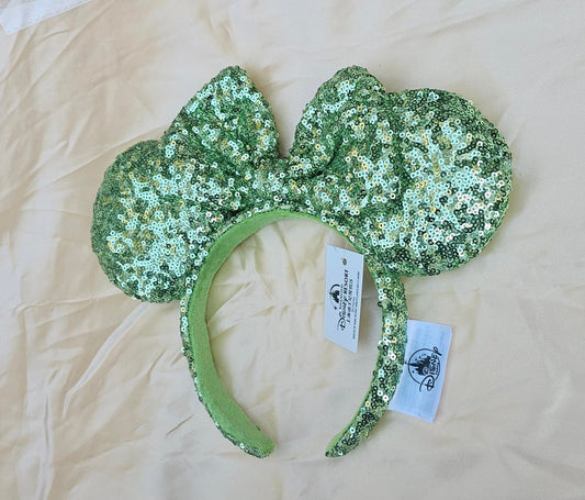 Disney Parks Green Sequin Minnie Mouse Ears Sequin Bow Exclusive Rare Headband