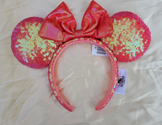 Unique Minnie Ears Disney Parks Orange Sequin Headband Mickey Mouse