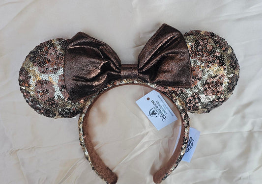 Disney Parks Giraffe Sequin Animal Print Minnie Ears Headband Bow brown tan