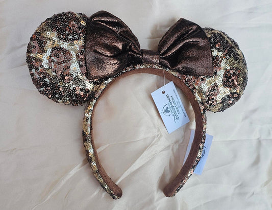 Disney Parks Giraffe Sequin Animal Print Minnie Ears Headband Bow brown tan