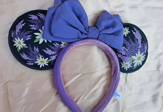 Disney Parks French Lavender Flower Purple Bow Minnie Ears Mickey Mouse Headband