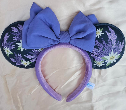 Disney Parks French Lavender Flower Purple Bow Minnie Ears Mickey Mouse Headband