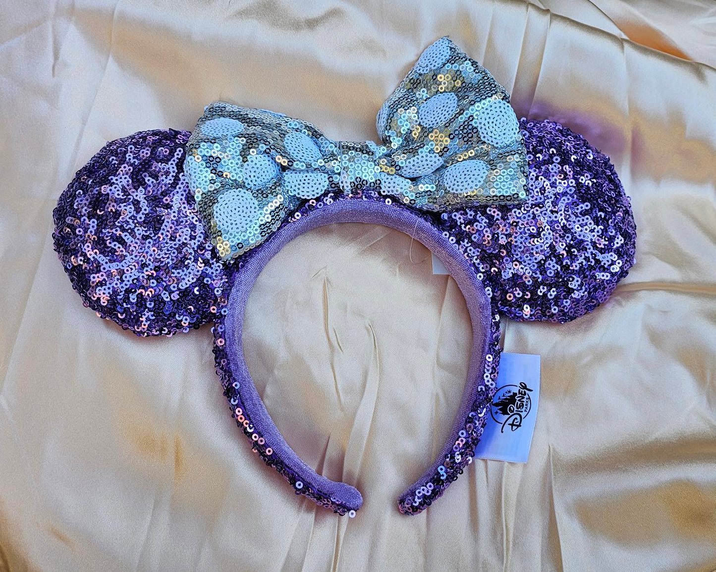 Unique Minnie Ears Disney Parks Purple Silver Sequin Headband