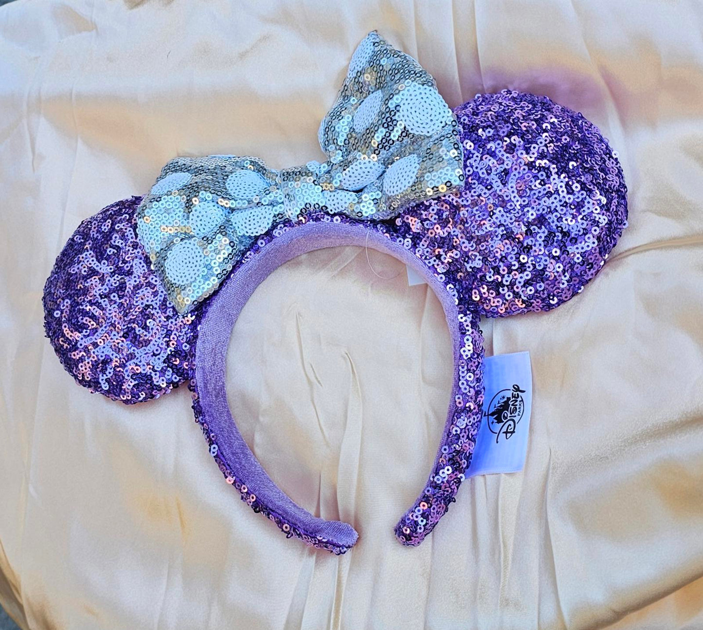 Unique Minnie Ears Disney Parks Purple Silver Sequin Headband