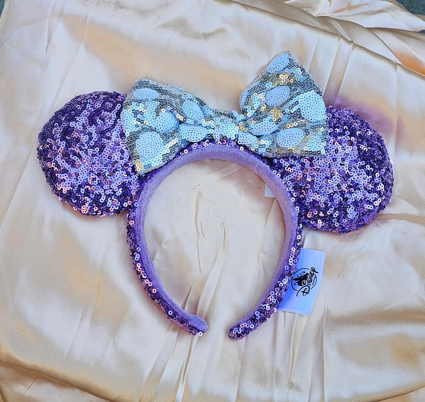 Unique Minnie Ears Disney Parks Purple Silver Sequin Headband