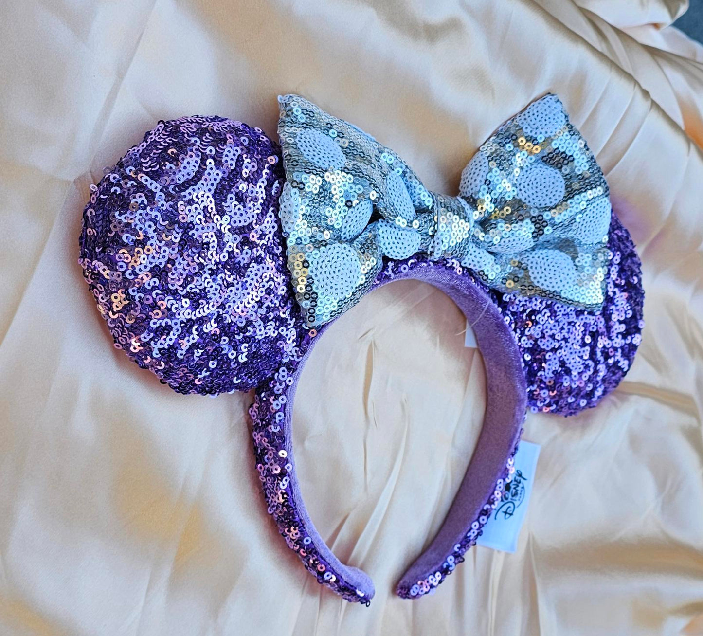 Unique Minnie Ears Disney Parks Purple Silver Sequin Headband