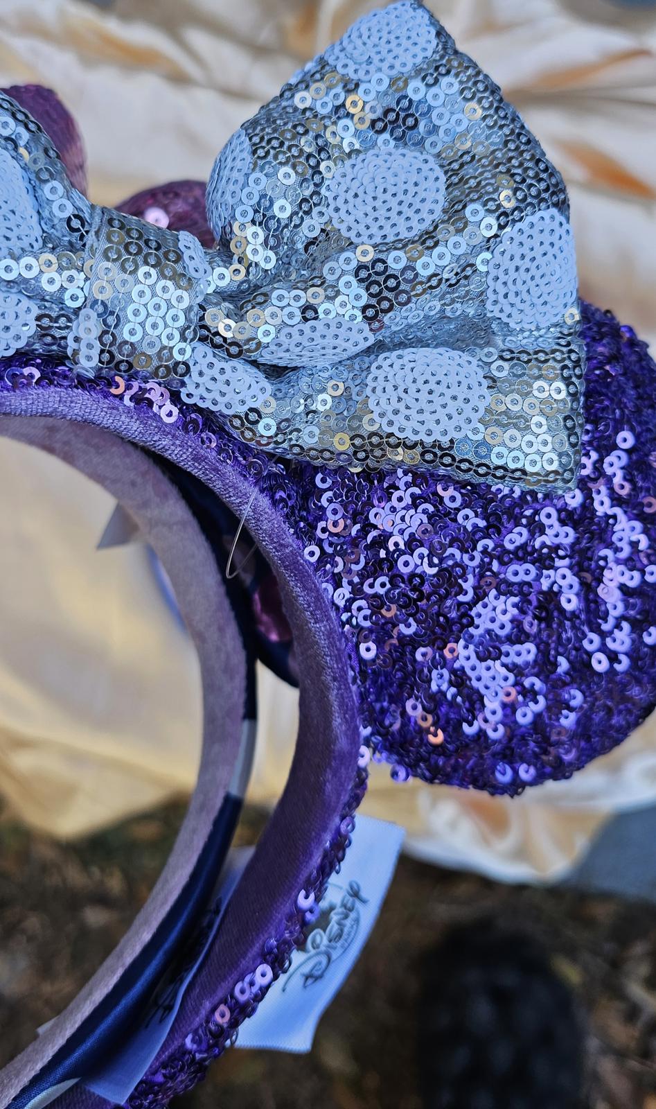 Unique Minnie Ears Disney Parks Purple Silver Sequin Headband