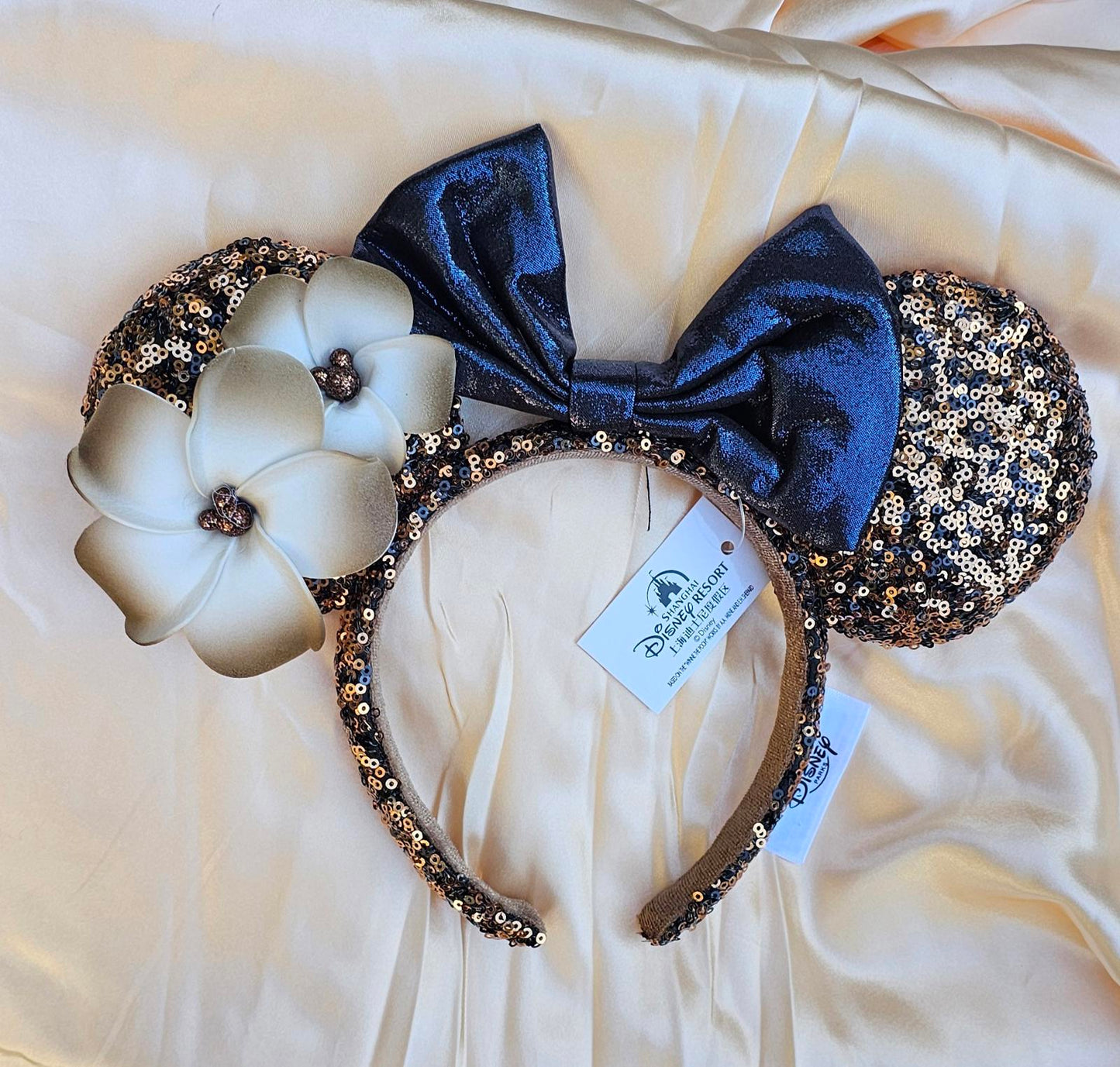 Disney Parks Resort Rare Minnie Mouse Ears Headband Brown sequin flower hawaii