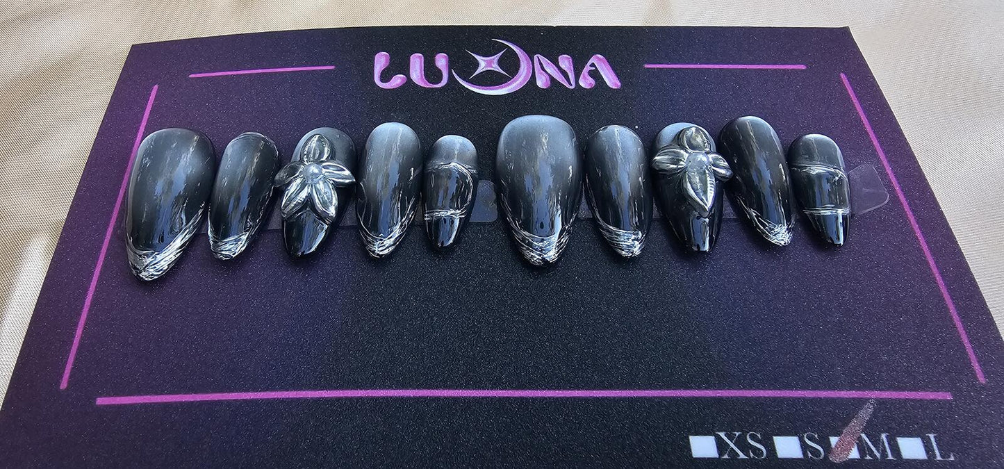 Beach Goth press on nails Black Ombre witchy Reflective Ursula Gothic mermaid