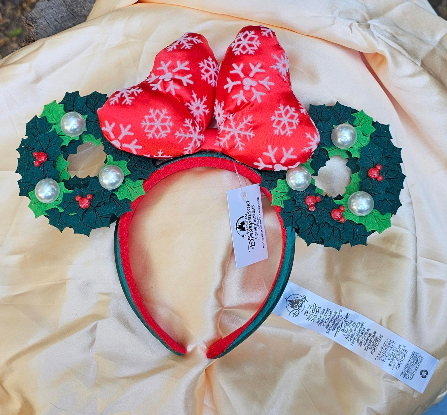 Disney Parks Ears Minnie Christmas Holiday Pearl 2021 Wreath Bow Headband