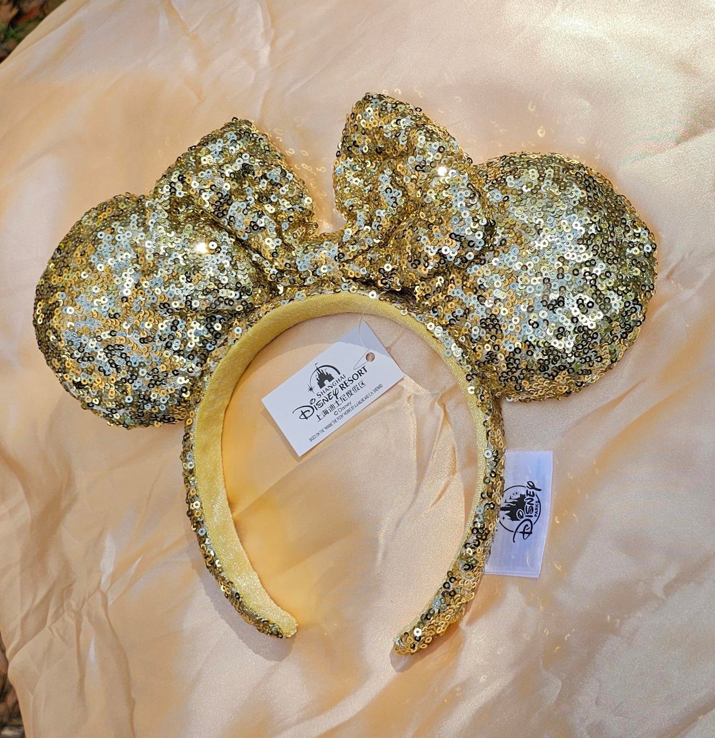 Disney Parks Gold Sequin Bow Minnie Ears Headband Sparkly Bling NWT