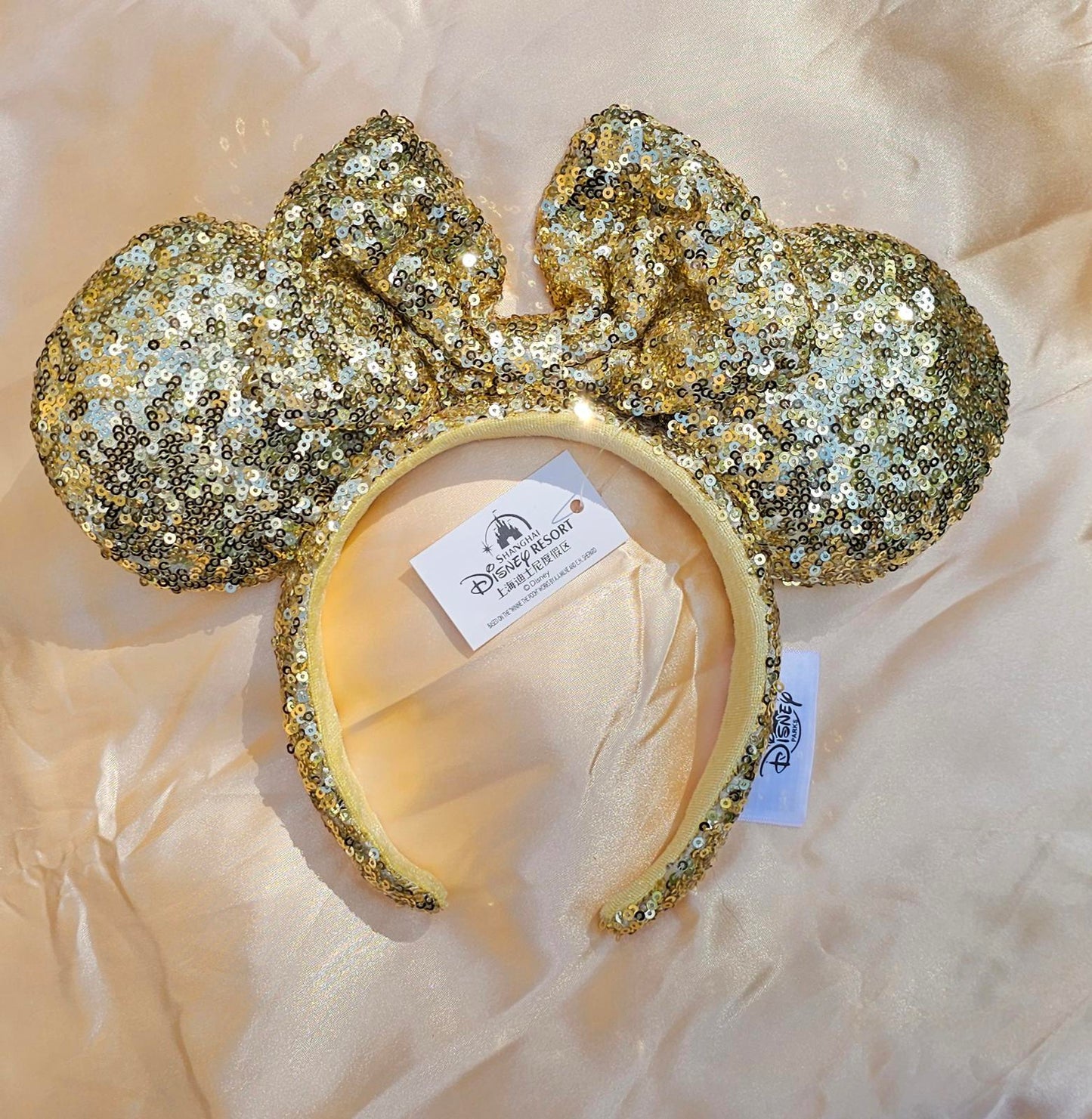 Disney Parks Gold Sequin Bow Minnie Ears Headband Sparkly Bling NWT