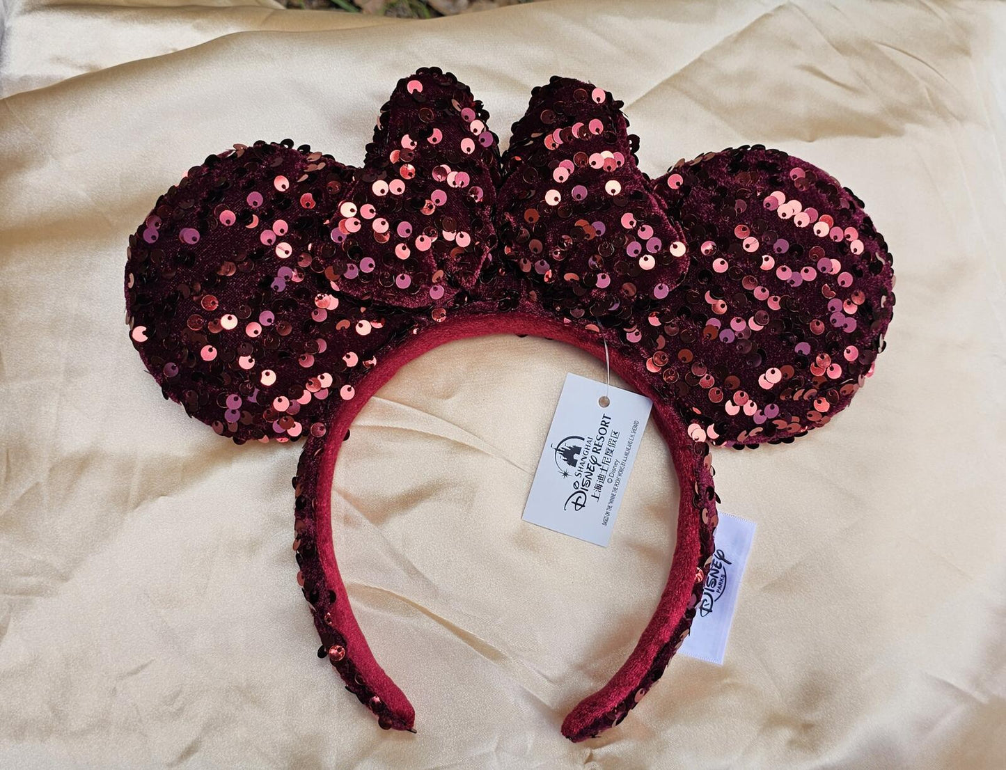 Disney Parks Dark Red Sequin Minnie Ears Headband Burgundy