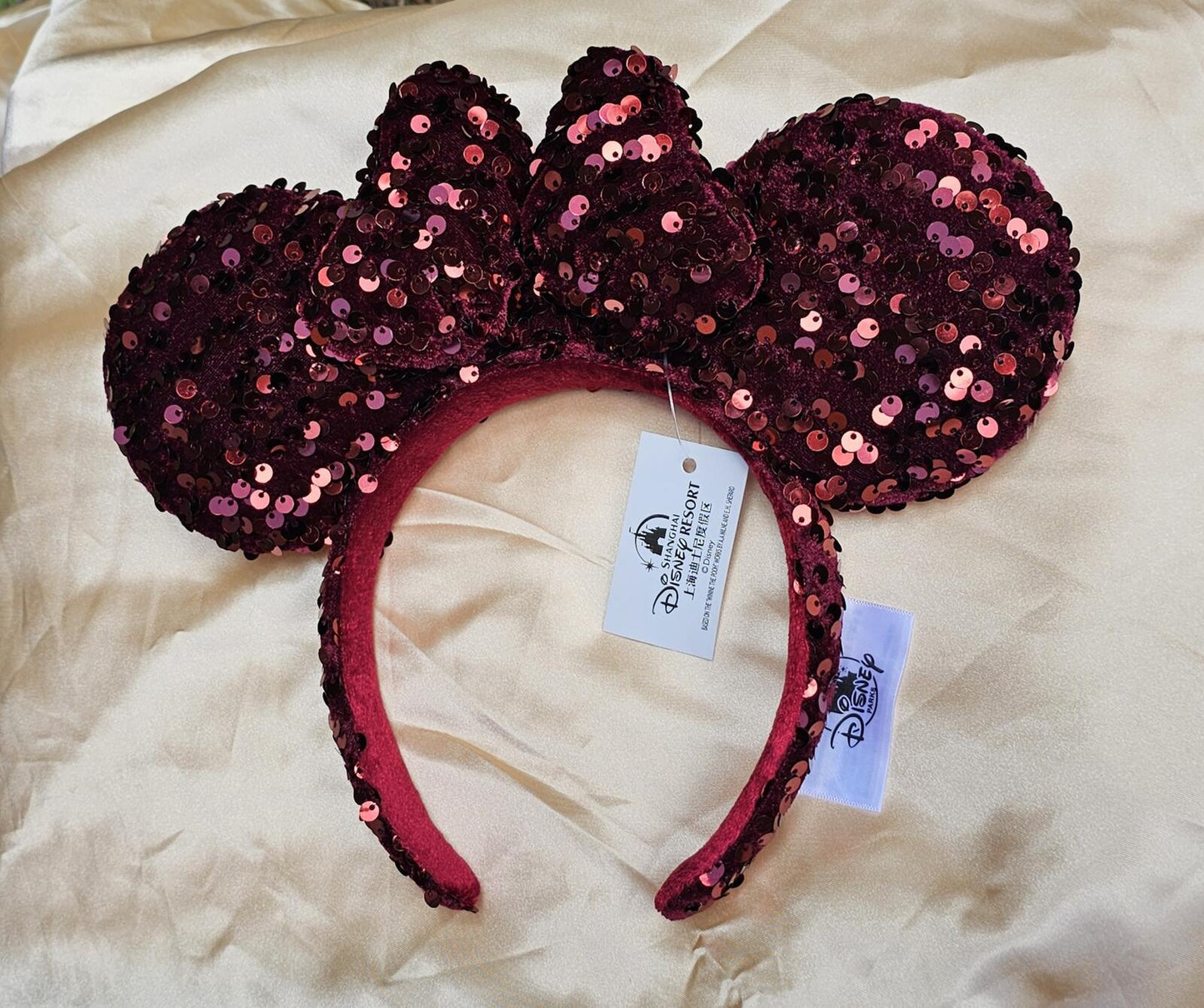 Disney Parks Dark Red Sequin Minnie Ears Headband Burgundy