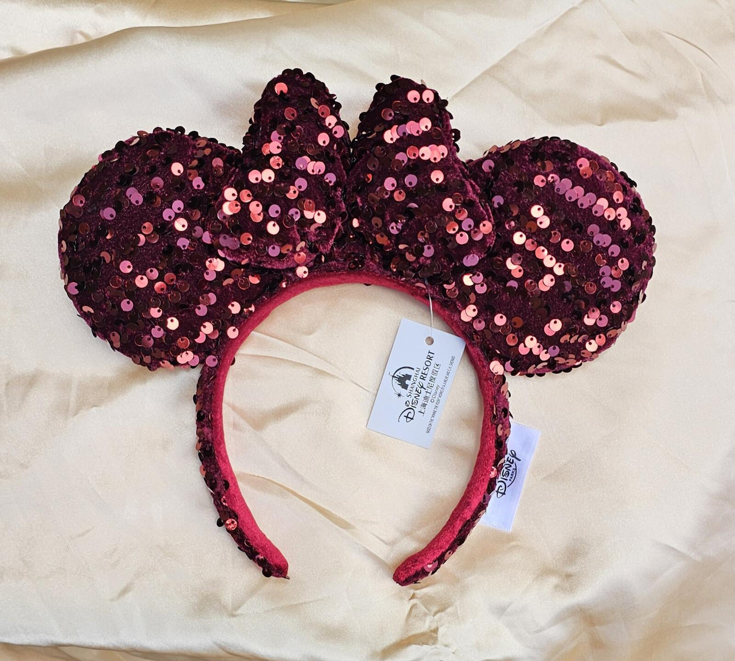 Disney Parks Dark Red Sequin Minnie Ears Headband Burgundy