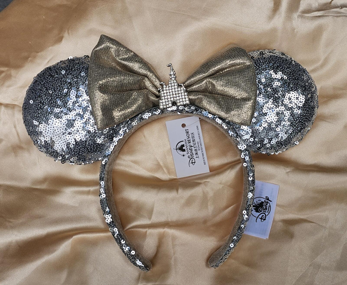 Disney Store Disneyland Paris Minnie Mouse Castle Ears Headband silver Champagne
