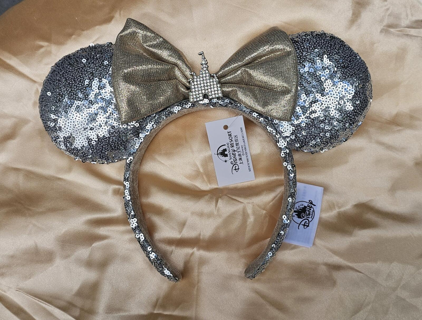 Disney Store Disneyland Paris Minnie Mouse Castle Ears Headband silver Champagne