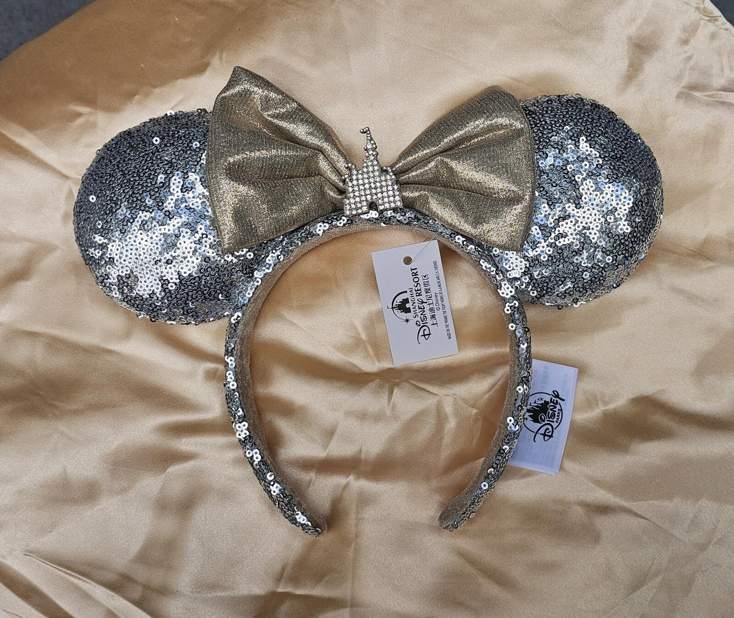 Disney Store Disneyland Paris Minnie Mouse Castle Ears Headband silver Champagne