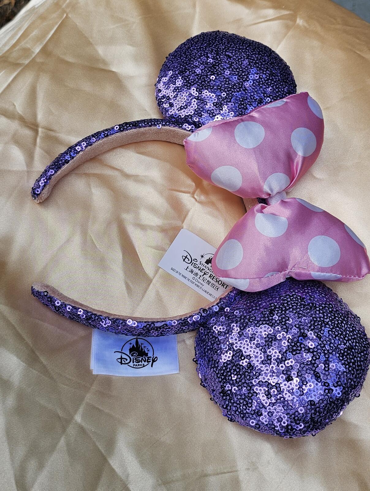 Purple Sequin Pink Polka Dot Bow Minnie Mickey Mouse Ears