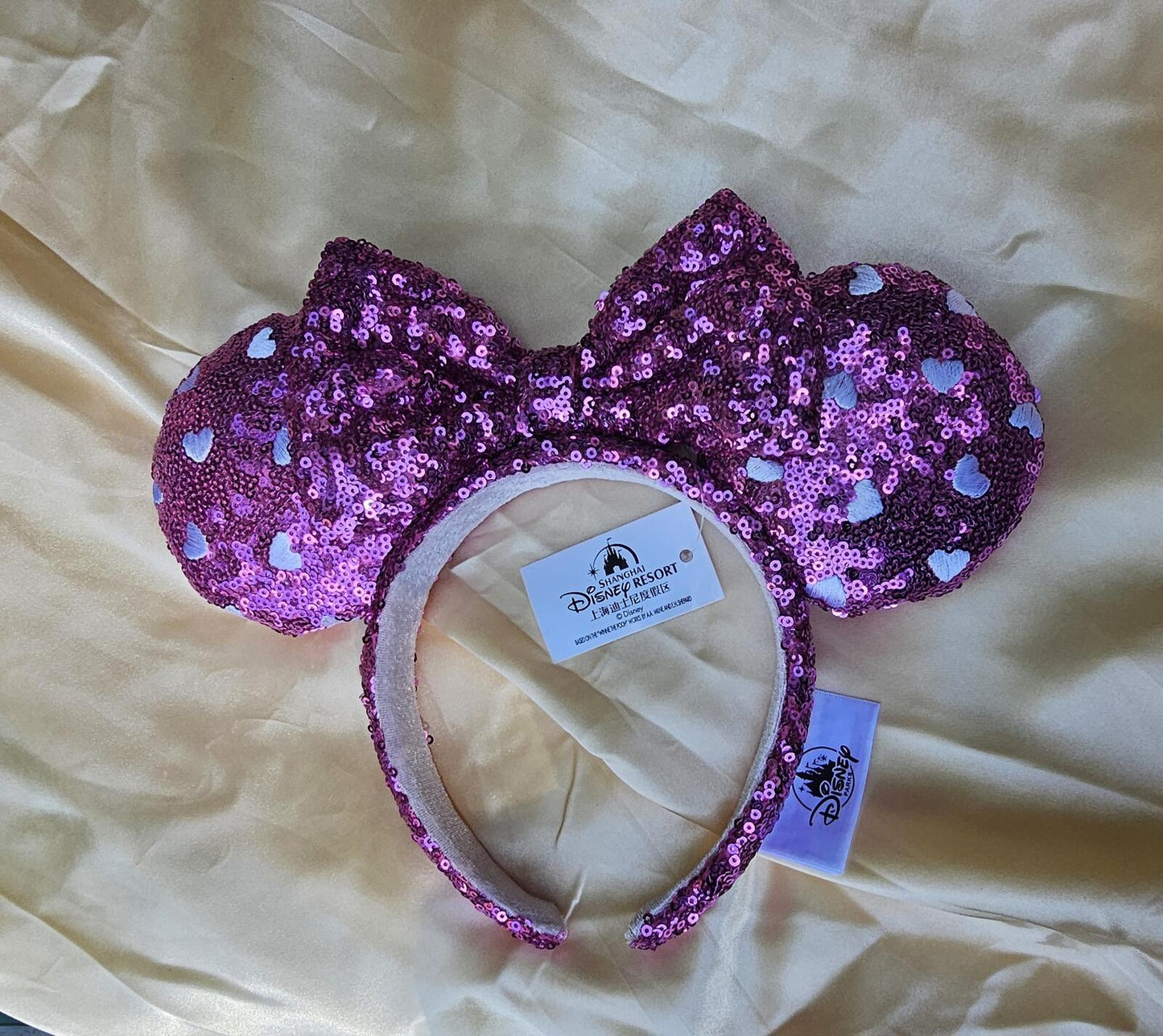 Disney.Parks Pink Hearts Sequin Valentine's Day Minnie Ears Headband Rare Gift