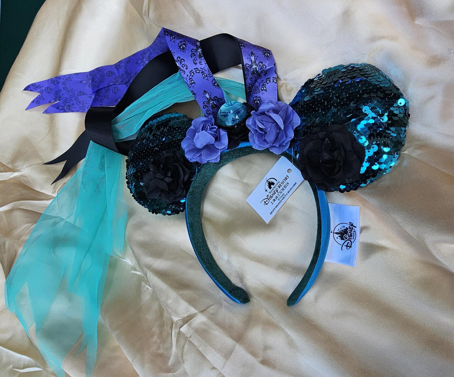 Disney Parks Haunted Mansion Veil Minnie Ears Leota Mickey Mouse Blue Headband