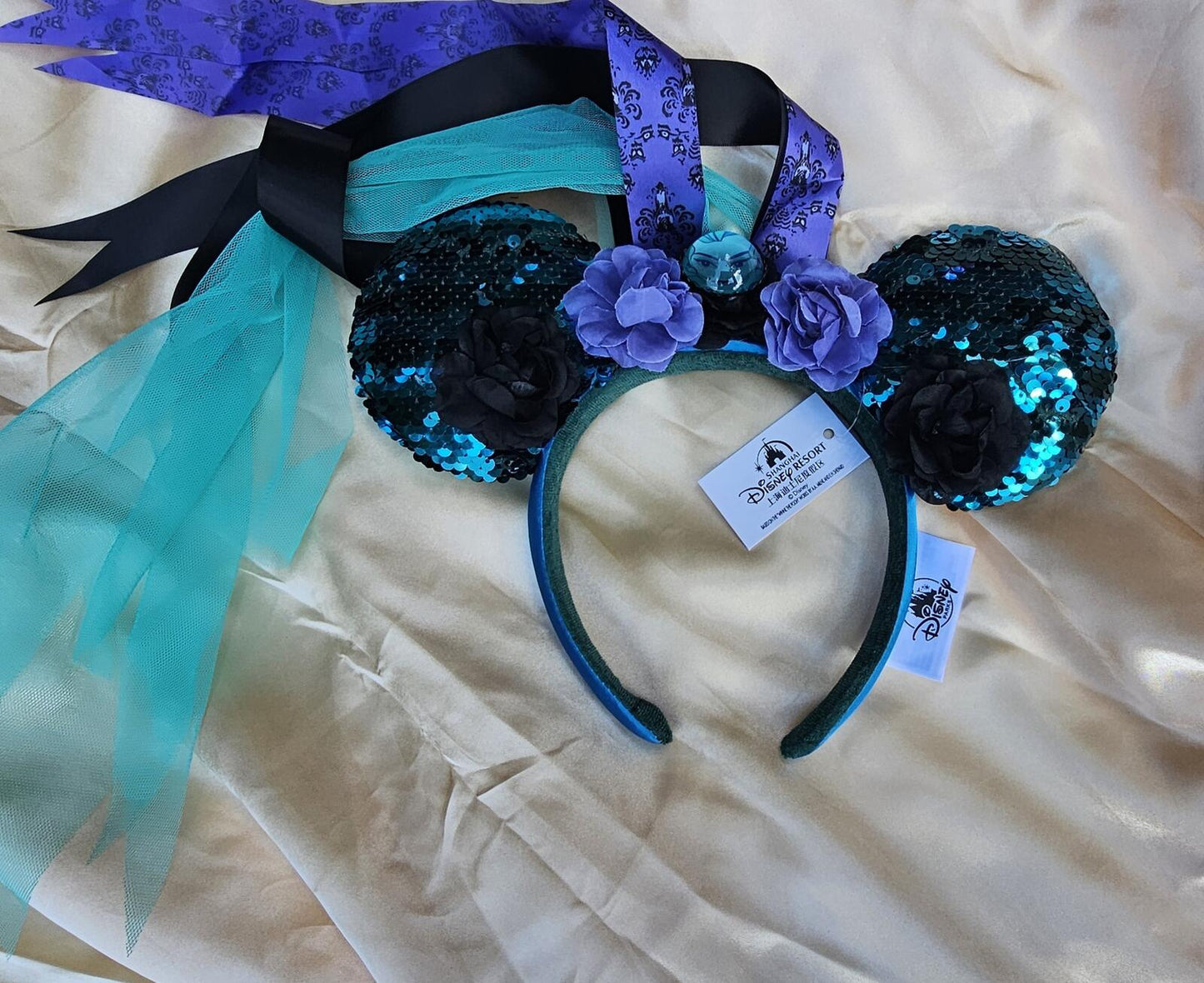 Disney Parks Haunted Mansion Veil Minnie Ears Leota Mickey Mouse Blue Headband