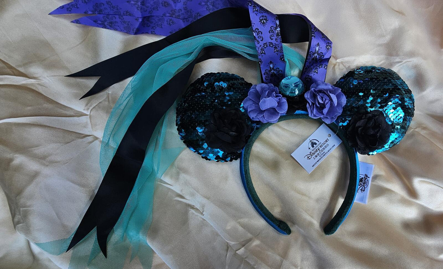 Disney Parks Haunted Mansion Veil Minnie Ears Leota Mickey Mouse Blue Headband