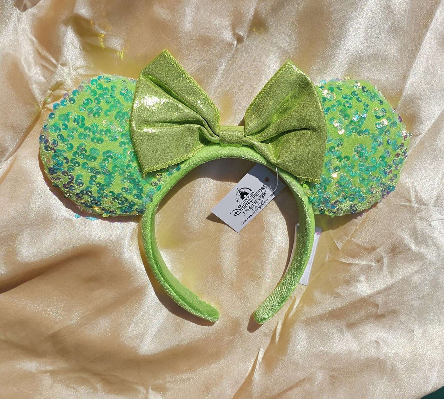 Disney Neon Green Sequin Minnie Ears Headband Lime