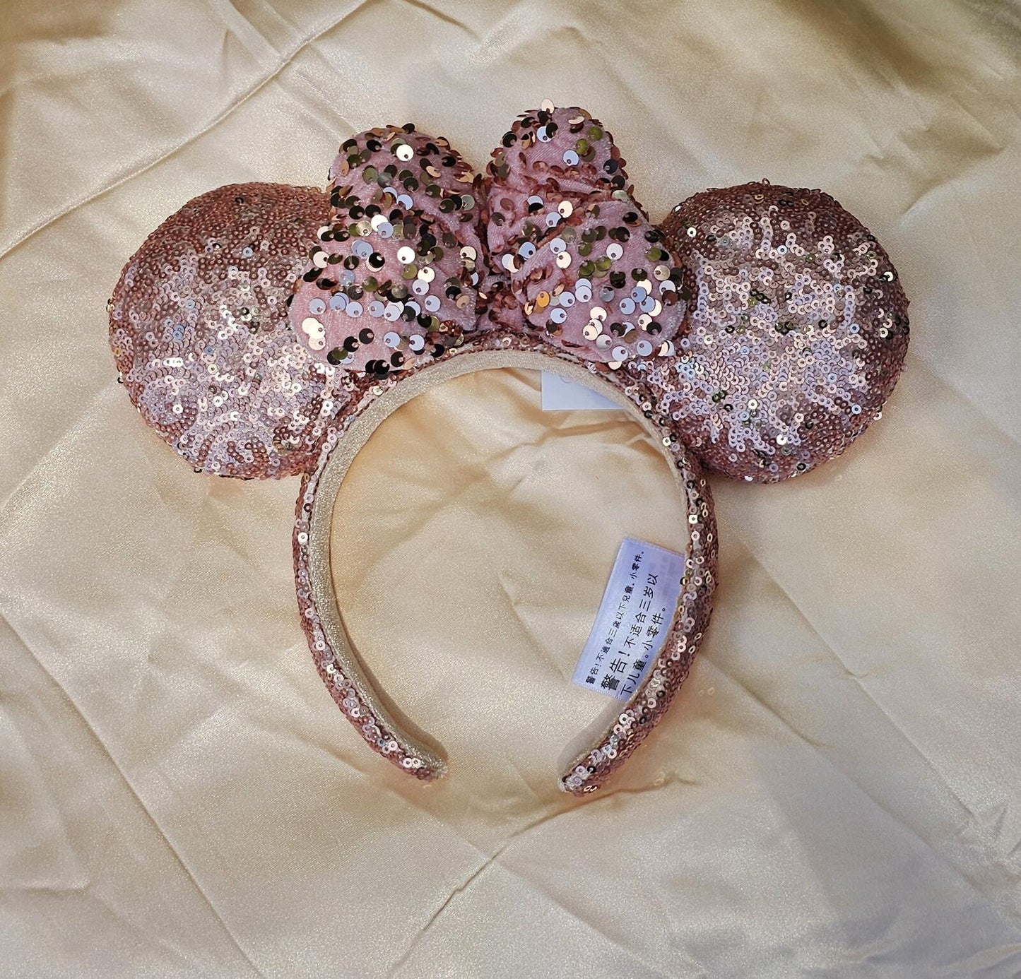 Puffy Rose Gold Sequin Minnie Mouse Ears Headband Bow