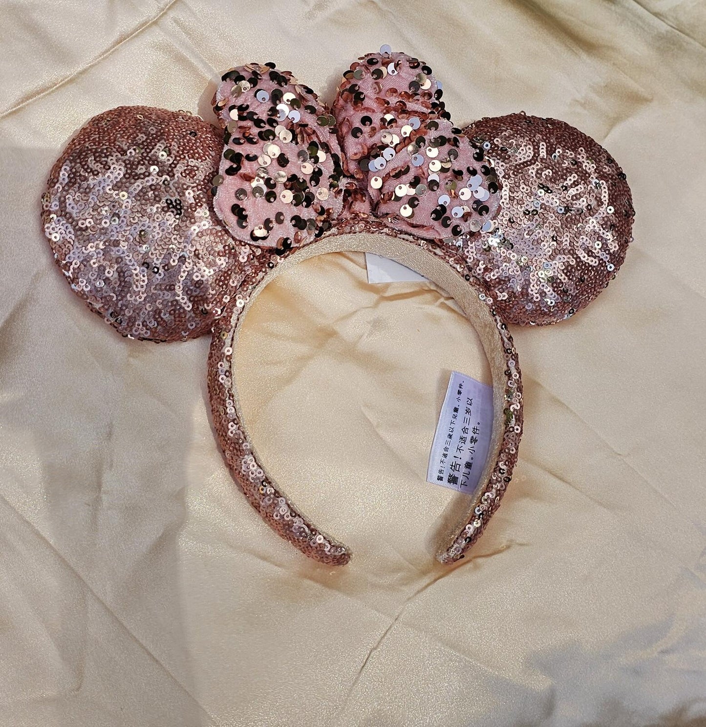 Puffy Rose Gold Sequin Minnie Mouse Ears Headband Bow