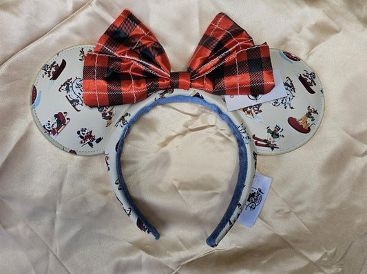 Vintage Christmas Lodge Snow Mickey Mouse Minnie Ears Bow Headband Gifts