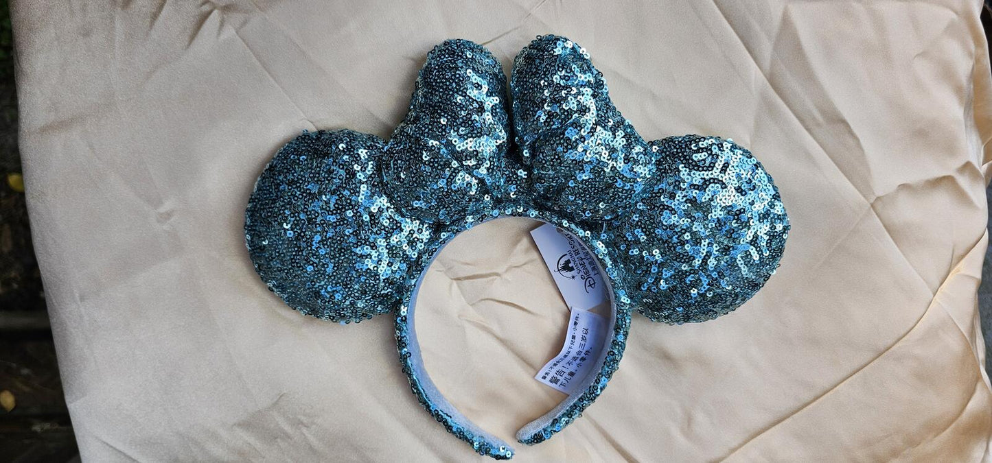 Aqua Blue Minnie Mouse Ears Aqua Blue Sequin Padded Bow Headband Gift
