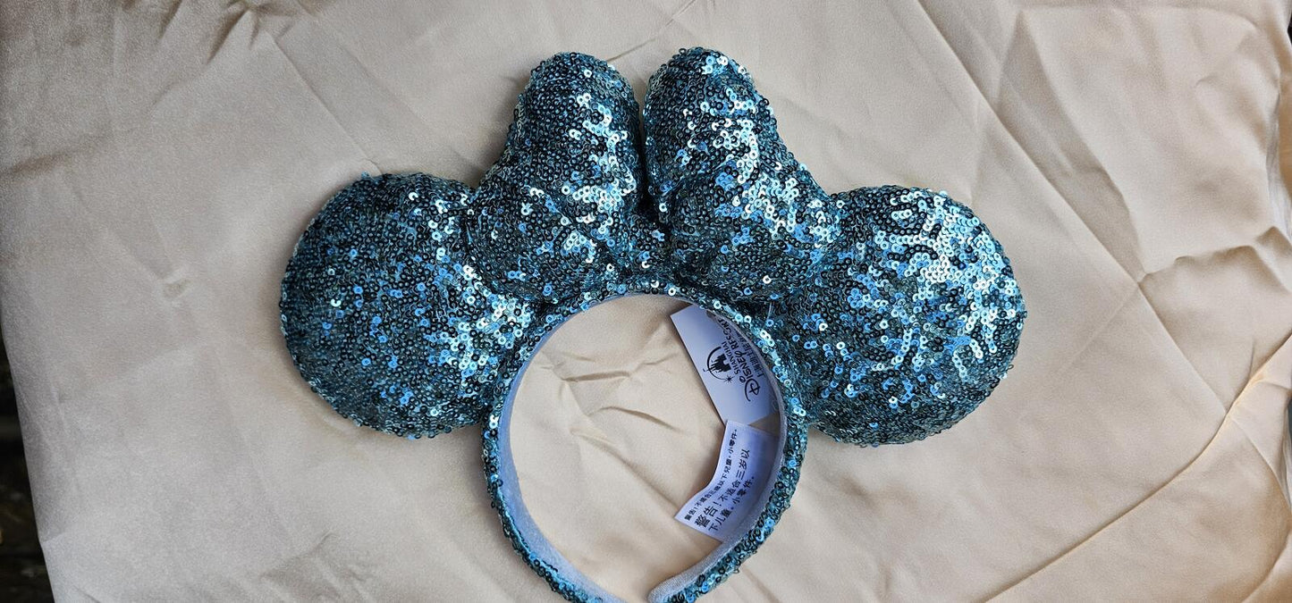 Aqua Blue Minnie Mouse Ears Aqua Blue Sequin Padded Bow Headband Gift