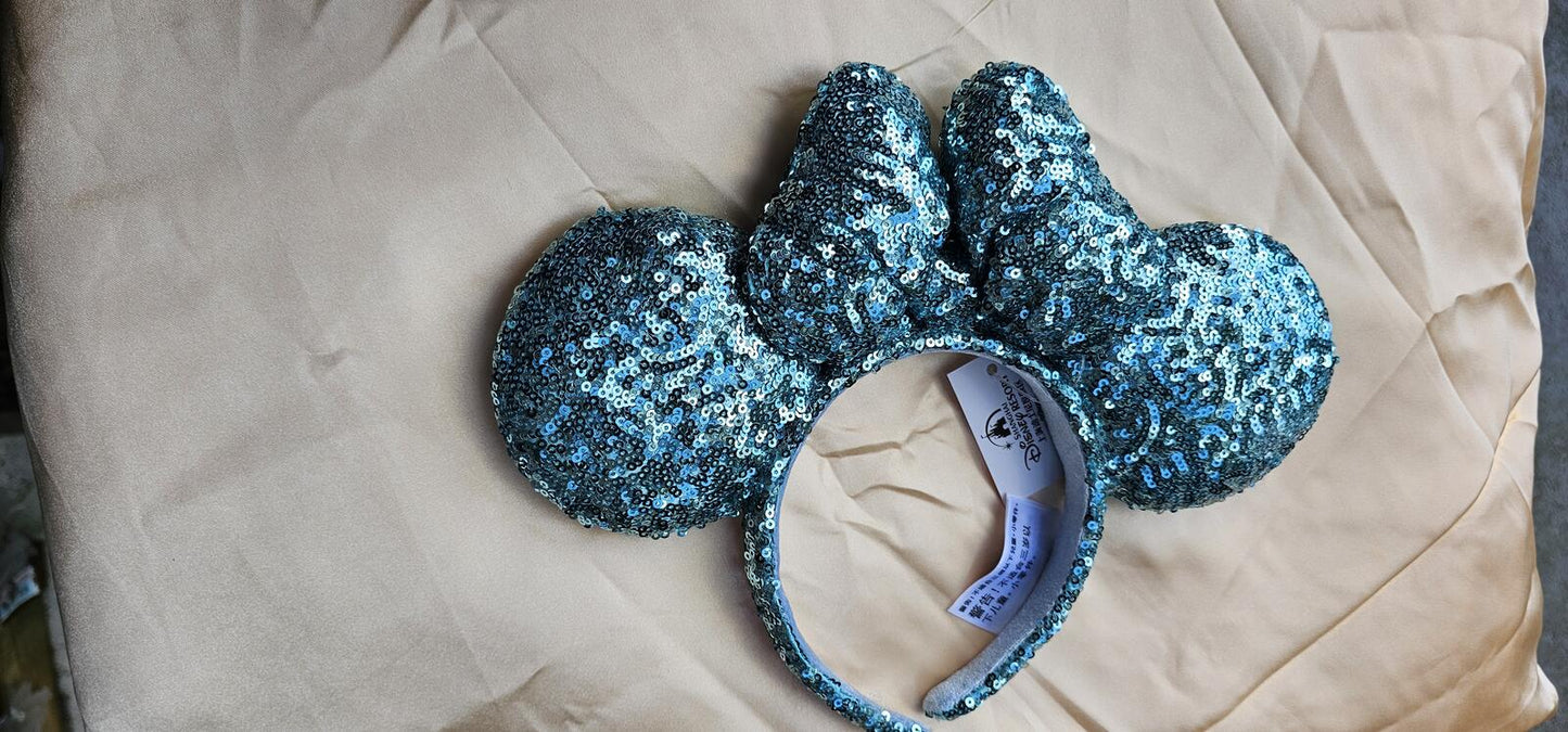 Aqua Blue Minnie Mouse Ears Aqua Blue Sequin Padded Bow Headband Gift