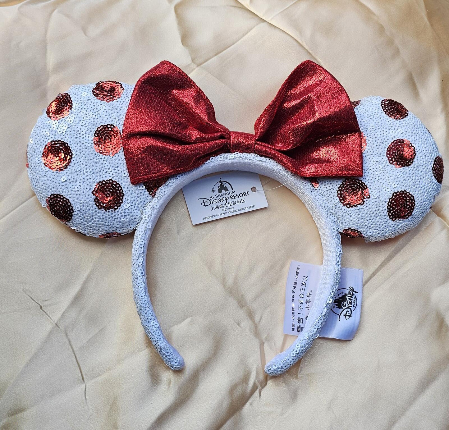 White Minnie Ears Headband Red Polka Dot Disney