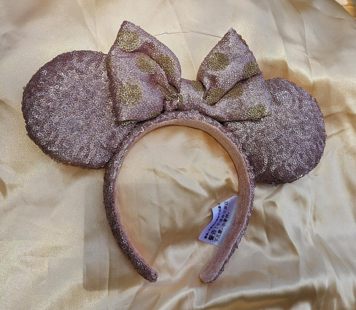 Disney Parks Unique Mauve Rose Gold Sequin Bow Minnie Ears Headband Sparkly