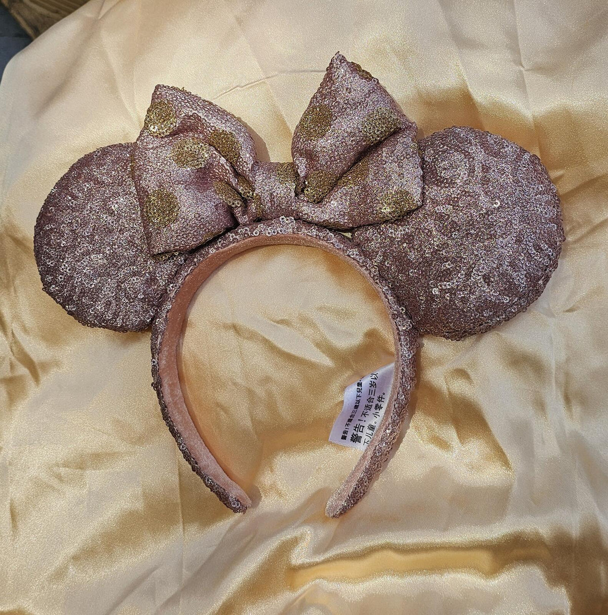 Disney Parks Unique Mauve Rose Gold Sequin Bow Minnie Ears Headband Sparkly