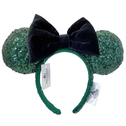 Disney Parks Green Sequins Exclusive Tokyo TDR Ears Headband Black Bow