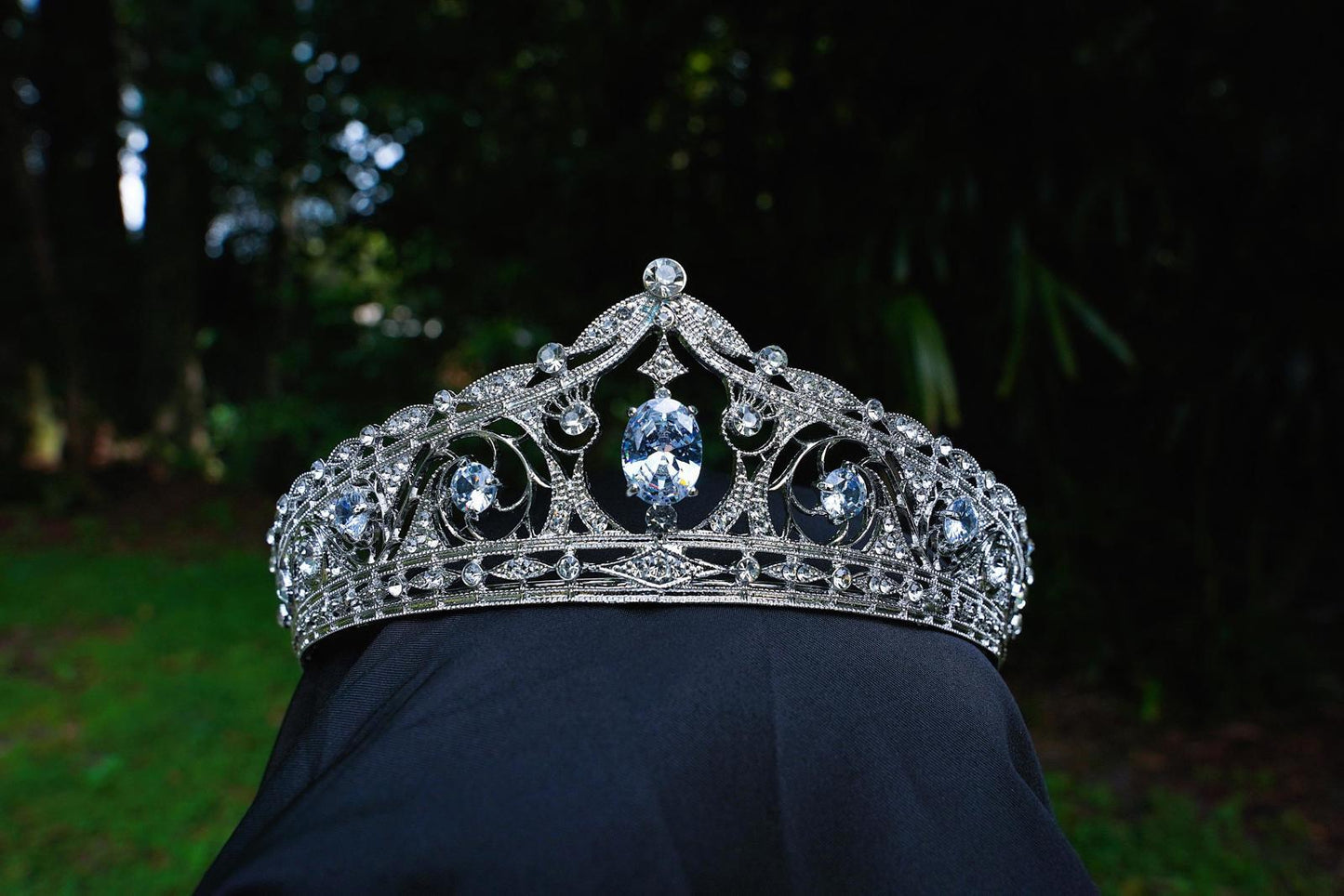 Vintage Silver Oval Crystal Gem Bridal Crown Birthday Wedding Gift Diadem