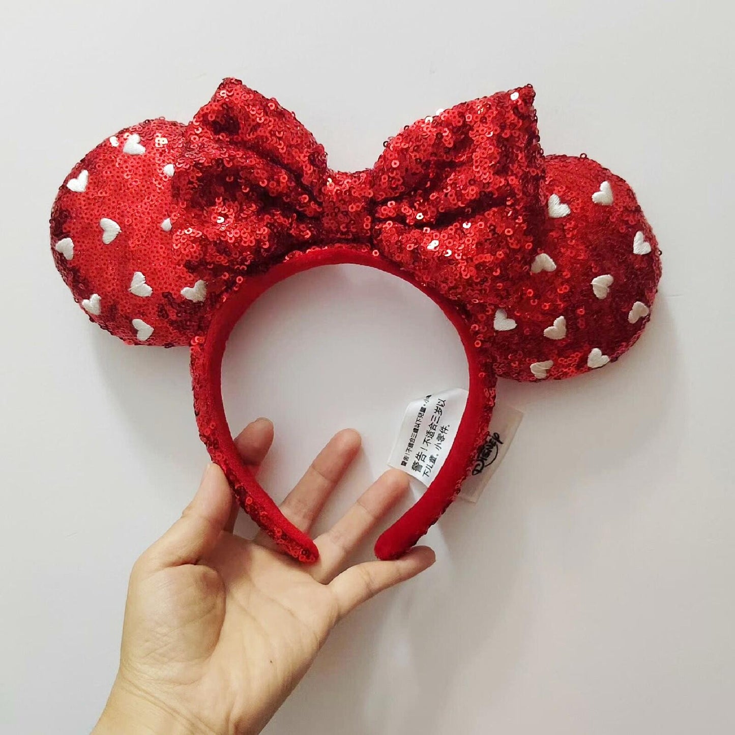 Disney Parks Red Heart Sequin Bow Valentine's Day Mickey Minnie Ears Headband