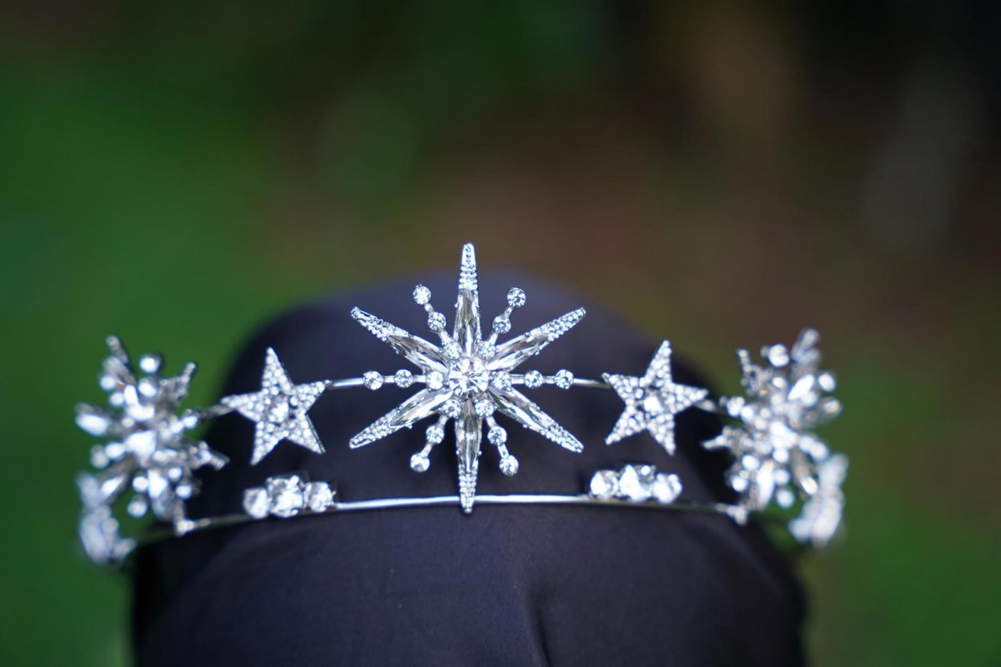 Art Deco Crystal Star Tiara: Vintage Silver Bridal Crown