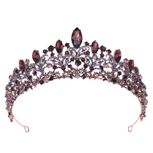 Vintage Baroque Tiara Dark Burgundy Purple Crown Goth Evil Queen diadem headdress bridal real metal cosplay Wedding pageant royalty wine