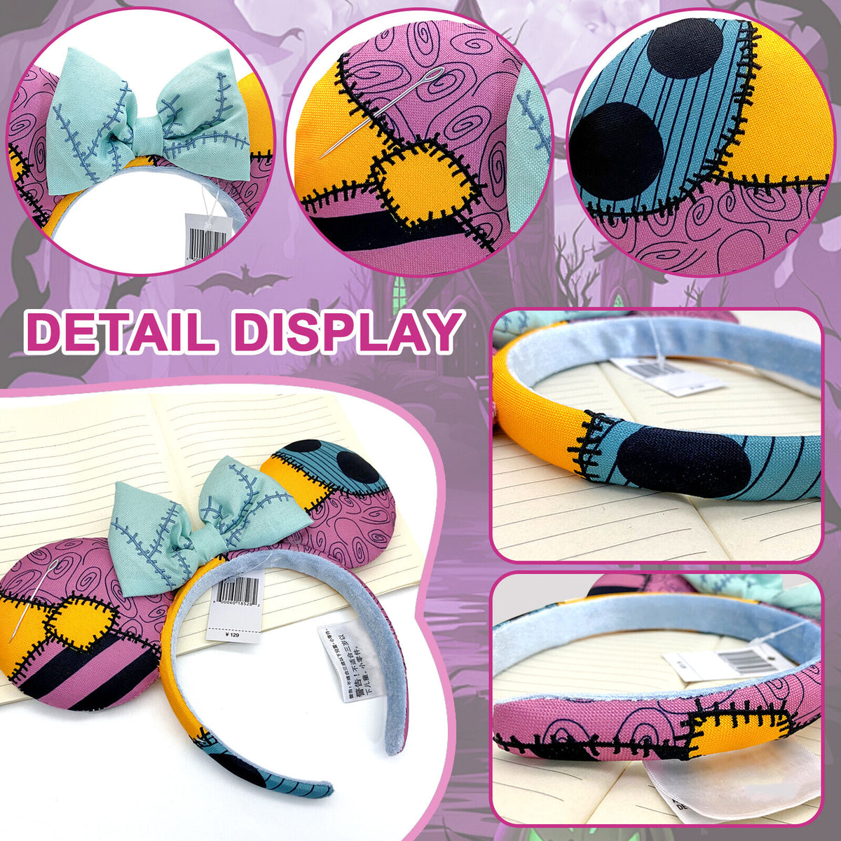 Nightmare Before Christmas Sally Minnie Ears Blue Bow Headband
