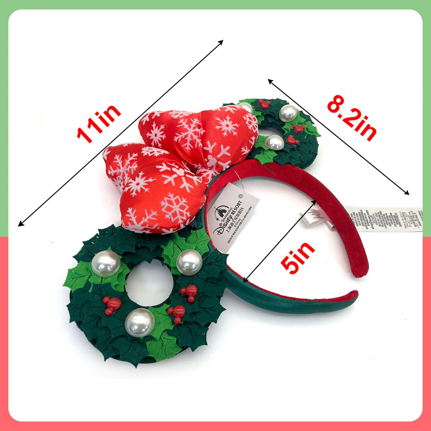Disney Parks Ears Minnie Christmas Holiday Pearl 2021 Wreath Bow Headband